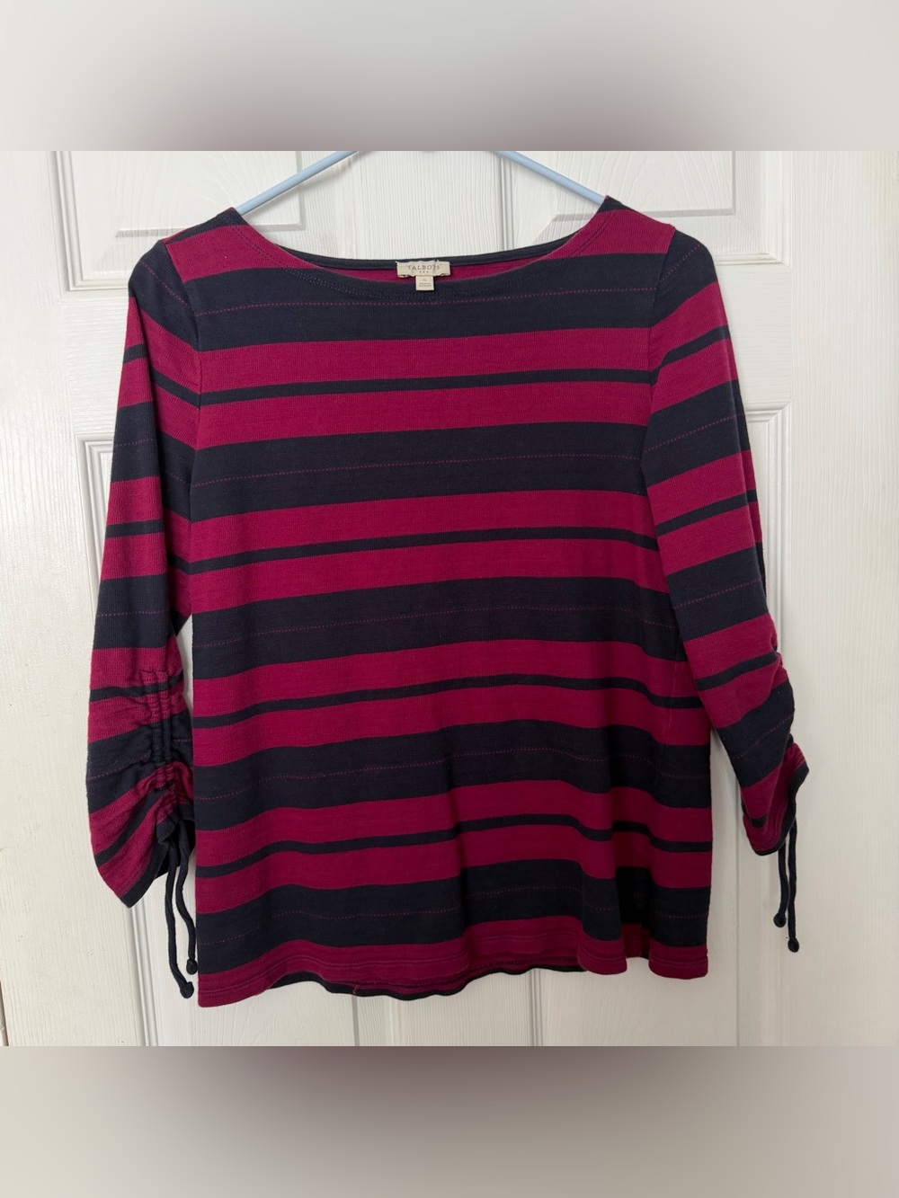 Talbots Pink and Navy Blur Striped Boatneck Top